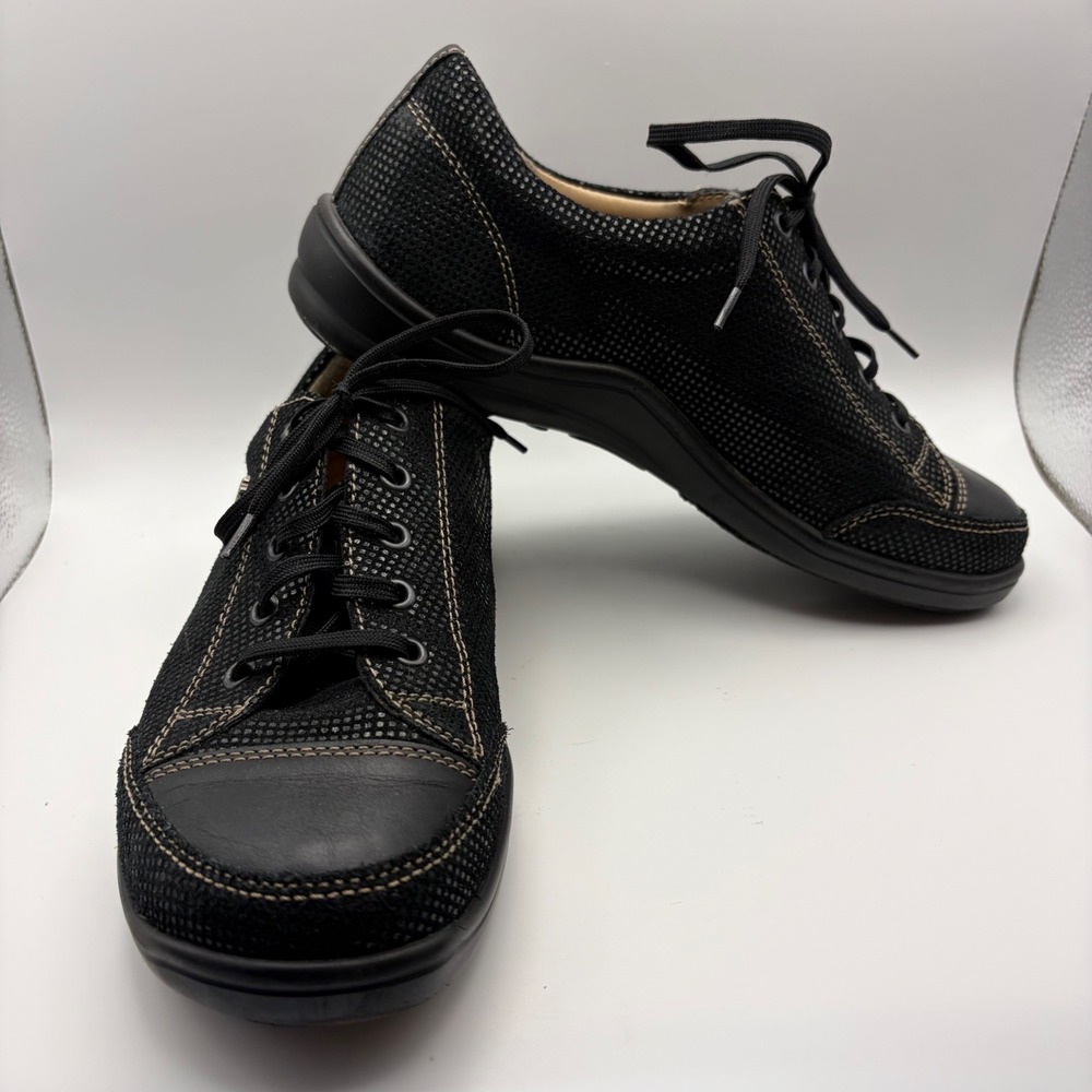 Finn Comfort‎ Black Shine Leather Lace Up Sneakers Comfort Shoes Women Size 37